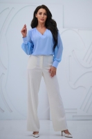 Elegancka bluzka damska z szyfonowym długim rękawem dekolt V mankiety z guzikiem - błękit